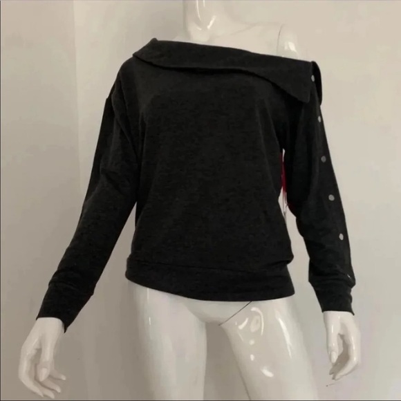 (NWT) Jennifer Lopez Women’s Embellished Soft One-Shoulder Gray Shirt - Picture 4 of 8